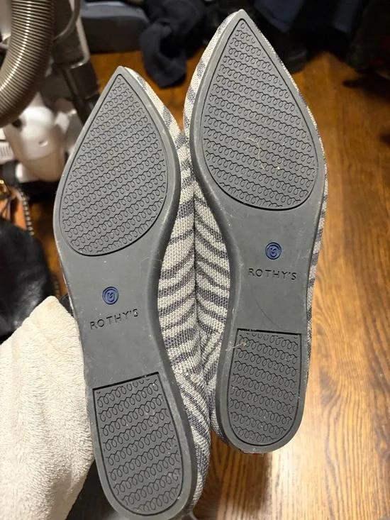 Rothy's Gray Zebra-Print Pointed Toe Flats with Blue Trim - Picture 4 of 5